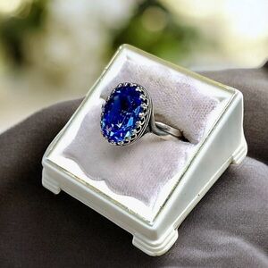 🌺Sterling & Sapphire Glass Ring